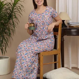 Sweet Dreams Women Pure Cotton Floral Printed Maxi Nightdress-image-33