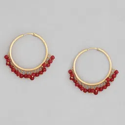 I Jewels Gold-Toned & Maroon Beaded Circular Hoop Earrings-41