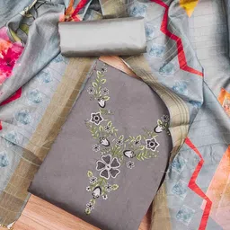 DIVASTRI Floral Embroidered Sequinned Roman Silk Unstitched Dress Material-image-29