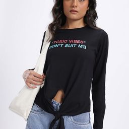 glitchez Typography Embroidered Front Knot T-shirt-image-47