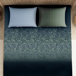 VINTANA Blue & Green Geometric 250 TC Cotton King Bedsheet Set-2.74 m x 2.74 m-0