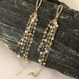 DressBerry Gold-Plated Rhinestone Studded Contemporary Drop Earrings-image-35