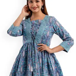 DMP FASHION Paisley Printed V-Neck Pure Cotton Pleated A-Line Kurti-picture-22