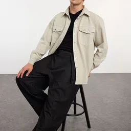 Trendyol Men Stand Collar Solid Cotton Casual Tailored Jacket-16