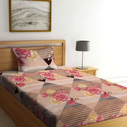 Myntra Elegant Homes Pink & Brown Floral Printed 300 TC Single Bedsheet Set-2.25 mX1.5 m-image-16