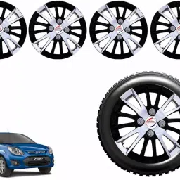Auto Pearl CSDC23 R14 355.6 mm(14 Inch) PPress Type Wheel Hubcap with Retention Ring Glossy White Black Wheel Cover for ford Figo 1.2P Trend MT (Set of 4)-image-60
