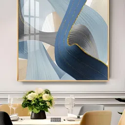 THE NEXT DECOR Blue & Grey Abstraction Glass Finish Square Paintings Wall Art-image-19