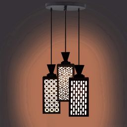 Gojeeva Black & White Textured Wooden Rectangle Shaped Ceiling Lamp-picture-14