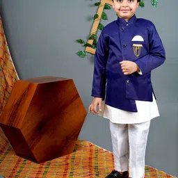 VALUE CREATION Boys Mandarin Collar Straight Kurta With Pyjama & Nehru Jacket-66