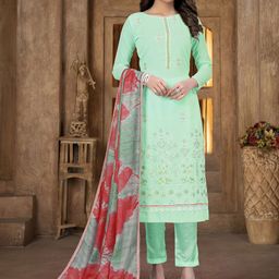 SAINOOR Floral Embroidered Silk Georgette Semi-Stitched Dress Material-image-81