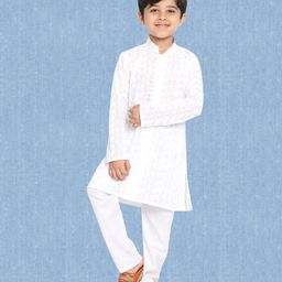 Vastramay Full Sleeves Chikankari Kurta With Pyjama - White-image-1