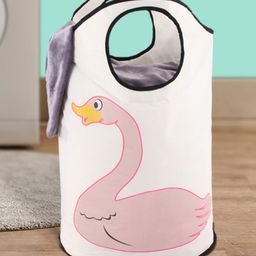 Bonfino Large Canvas Storage Bag Swan Print - White & Pink-image-25