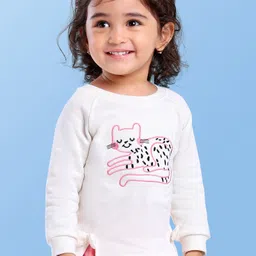 Babyoye Eco Conscious Cotton Full Sleeves Sweatshirt With Kitty Embroidery - White-picture-6