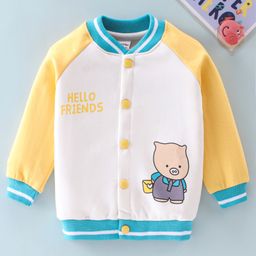 Kookie Kids Fleece Full Sleeves Jacket with Tipping Rib & Animal Graphics - Yellow-image-18
