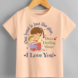 KNITROOT Raksha Bandhan Theme Half Sleeves Darling Sis Bond Printed Tee - Peach-image-76