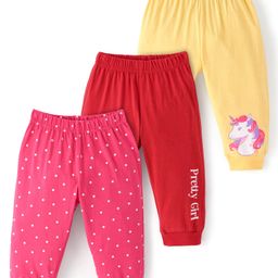 Doodle Poodle 100% Cotton Full Length Lounge Pant Unicorn Print Pack of 3 - Red & Yellow-image-19