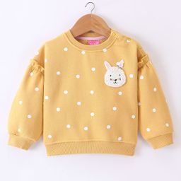 Little Kangaroos Fleece Full Sleeves Sweatshirt With Teddy Patch & Dots Print - Yellow-image-62