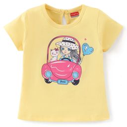Babyhug 100% Cotton Half Sleeves T-Shirt With Kitty Graphics- Yellow-image-87