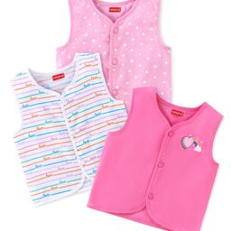 Babyhug 100% Cotton Woven Sleeveless Jhabla Heart Print Pack of 3 - Pink & White-image-47