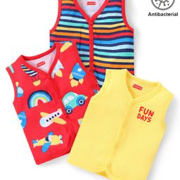 Babyhug 100% Cotton Antibacterial Sleeveless Vests Striped & Animal Print Pack of 3 - Multicolour-picture-10