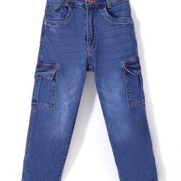 Little Kangaroos Full Length Denim Jeans with Cargo Pockets Solid Colour - Dark Blue-image-91