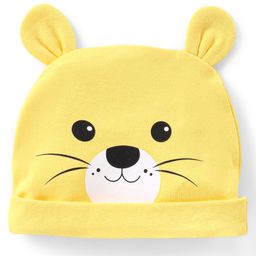 Babyhug Interlock Knit Cap With Bear Print & Applique - Yellow-image-51