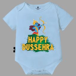 The Peppy Tend Navratri Theme 100% Cotton Half Sleeves Happy Dussehra Text Printed Onesie -  Blue-picture-35