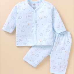 Zero Sinker Knit Full Sleeves Night Suit with Elephant Print - Aqua Blue-picture-34