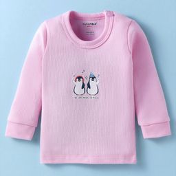 CUCUMBER Cotton Knit Full Sleeves Penguin Printed Thermal Vest - Pink-image-91