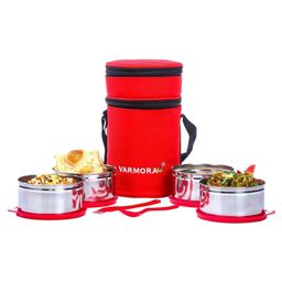 Varmora HomewareQuattro Stainless Steel Lunch Box For Office Set of 4 Lunch Bag Included - Raspberry Pink-image-13