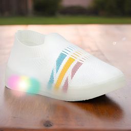 Lil Lollipop Mesh Detailed Striped Slip On LED Shoes - White-image-55