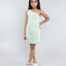 Taffykids One Shoulder Foil Printed Party Dress - Green-image-87