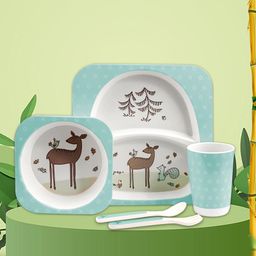 Tony Stark Bamboo Baby Feeding Set - 5-Piece Tableware for Toddlers, Kids & Babies Includes Plate, Bowl, Cup, Spoon, Fork - BPA-Free, Eco-Friendly |Organic & Natural (Deer)-13