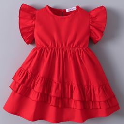 Mark & Mia Sleeveless Solid Color Frock with Frill Detailing - Red-image-68
