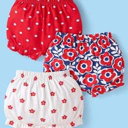 Babyhug 100% Cotton Knit Bloomers with Floral & Polka Dots Print Pack of 3 - Red & White-image-120
