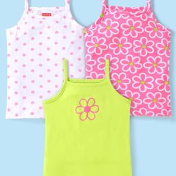 Babyhug 100% Cotton Knit Floral & Polka Dots PrintedSlipsPack of 3 - White Pink & Green-image-66