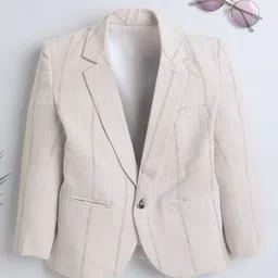 Ministitch Linen Full Sleeves Striped Blazer - Cream-picture-2