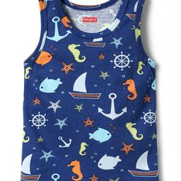 Babyhug 100% Cotton Single Jersey Knit Sleeveless Sando with Fish Print - Blue-image-62