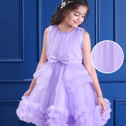 Mark & Mia Woven Sleeveless Party Dress With Bow Applique & Embroidery Detailing - Lilac-image-83