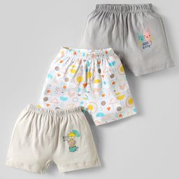OHMS Single Jersey Knit Above Knee Length Shorts with Animal Print Pack of 3 - Grey & White-image-99