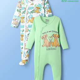 Babyoye Disney Interlock Knit Full Sleeves Footed Sleep Suits With Lion King Graphics Pack of 2- Light Green-image-65