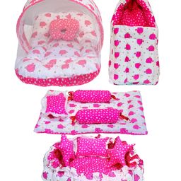 Fareto Combo of Baby Bed with Net Sleeping Bag 4 Pcs Bedding Set Nest set,Orange-image-93