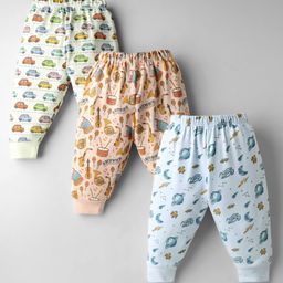 CUCUMBER Interlock Knit Full Length Car & Space Theme Printed Leggings Pack of 3 - Light Blue Peach & Lime Green-image-25