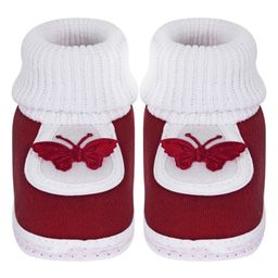 Neska Moda Butterfly Applique Detailed Slip On Booties - Maroon-picture-44