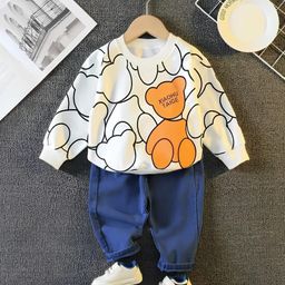Googo Gaaga Cotton Knit Full Sleeves Teddy Printed Light Winter Sweatshirt With Jeans Set - White-picture-32