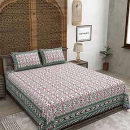 CLOTHOLOGY Purple & Green Ethnic Motifs 180 TC King Bedsheet with 2 Pillow Covers-image-62
