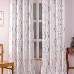 HOMEMONDE Blue & White 2 Pieces Printed Cotton Sheer Window Curtains-5