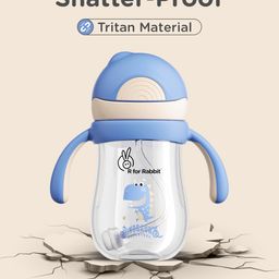 R for Rabbit Tritan  Straw Sipper Bottle with Dino Print Cream & Blue - 320 ml image 2