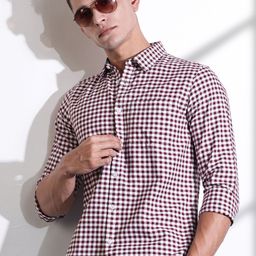 Thomas Scott Men Classic Slim Fit Gingham Checks Opaque Checked Casual Shirt-picture-6