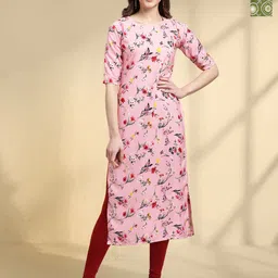 HERE&NOW Selection Of 2 Floral Printed Round Neck Straight Kurtas-image-56